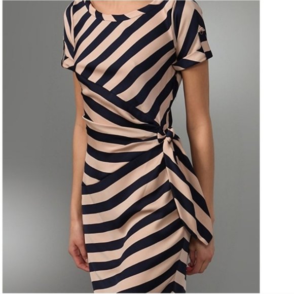 DIANE VON FURSTENBERG Dress 100% silk Leron dress striped navy pink sz 2 - Picture 2 of 8